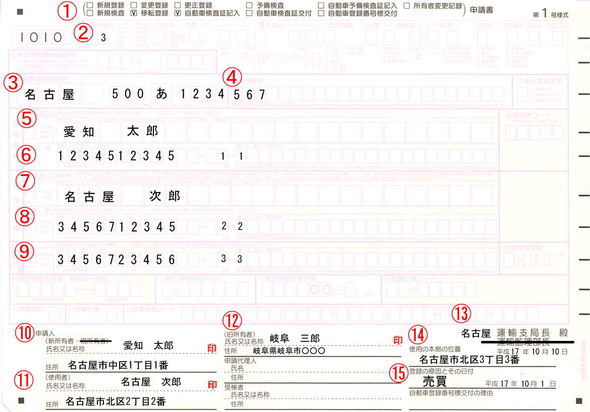 自認書（名義変更）サンプル